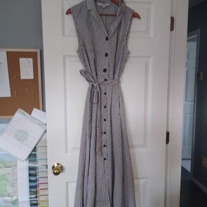 Black and White Midi Dress with Buttons and sash